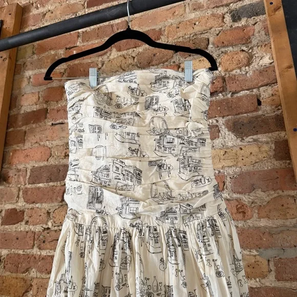 Abercrombie & Fitch Strapless Cream Mini Dress with Black Print - Picture 4 of 7